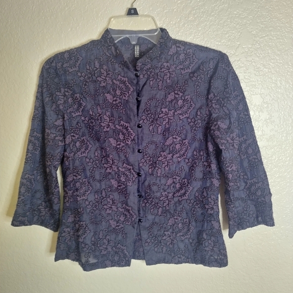 Marianne Kooimans Silk Embroidered Button Down blouse Sz 1/S - Picture 1 of 8